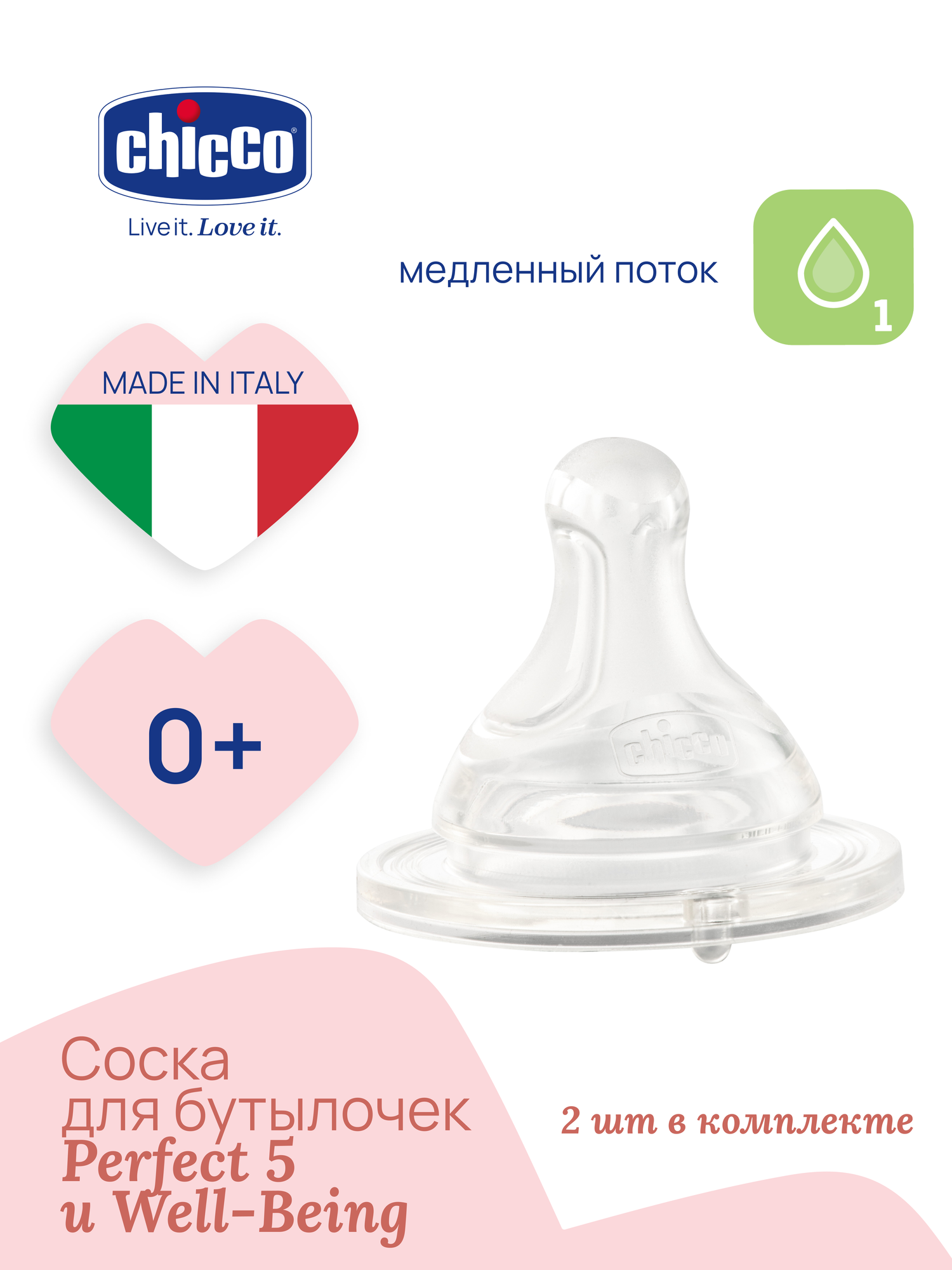 Соска силиконовая Physio для бутылочек Chicco Perfect 5 и WellBeing 0 2 шт