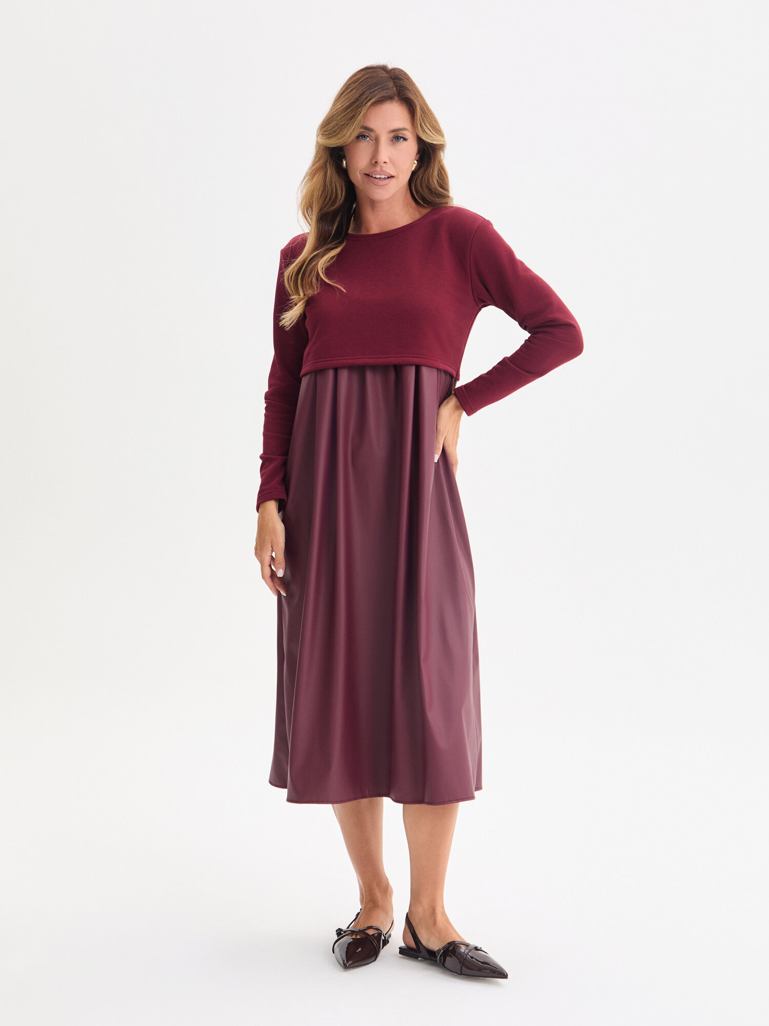Платье для кормящих мам Proud Mom Осень-зима 2025 размер S бордовый