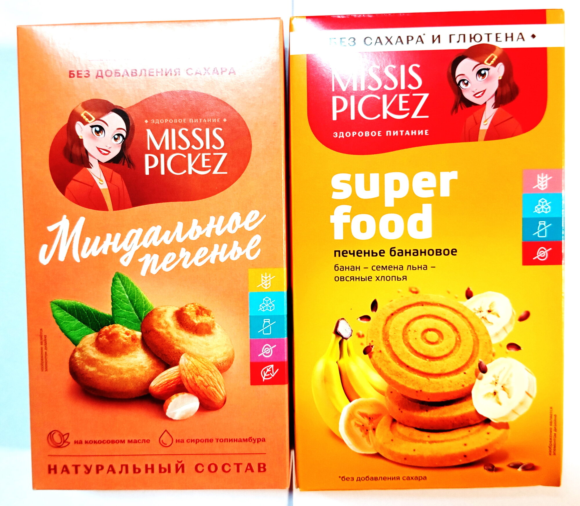 Печенье-овсяное"Missis Pickez" Банановое и Миндальное Без сахара и глютена 2 шт вес 200гр