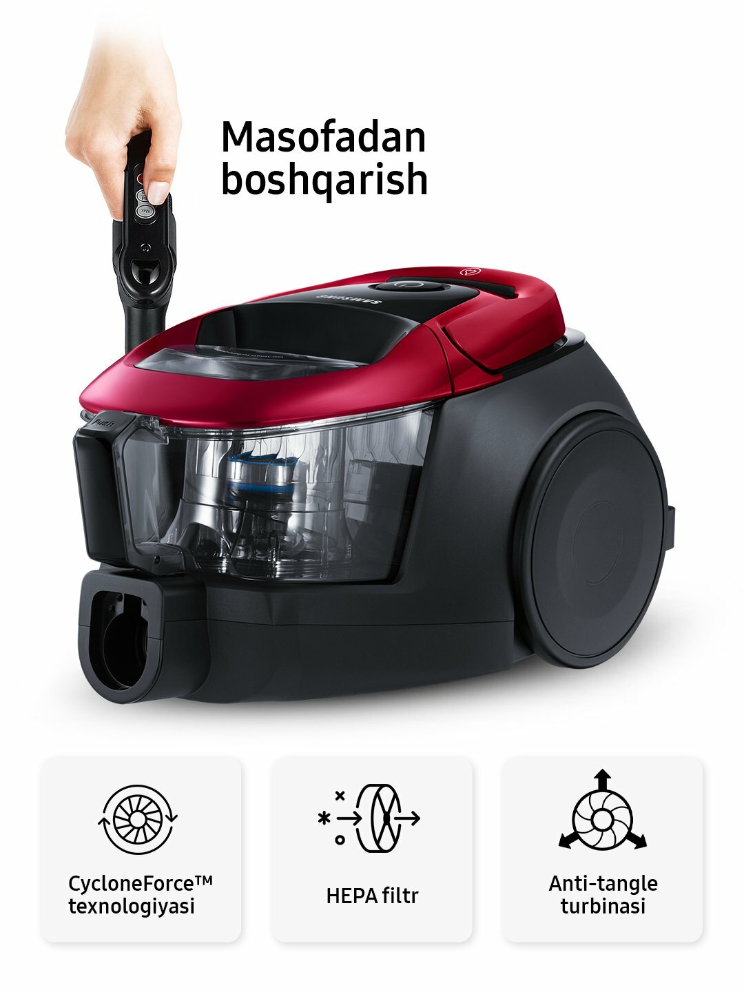 Пылесос Samsung VC18M31A5HP, мощность 1800 Вт, контейнер 2л, сухая уборка