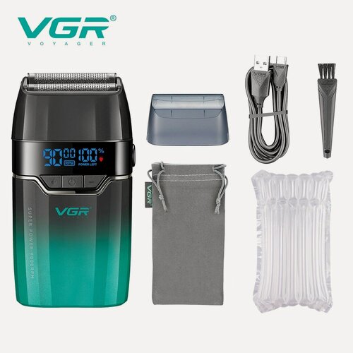 Изображение товара Электробритва VGR , аккумуляторная, быстрая зарядка, двойное лезвие, титановое покрытие, зелёная шейвер для мужчин