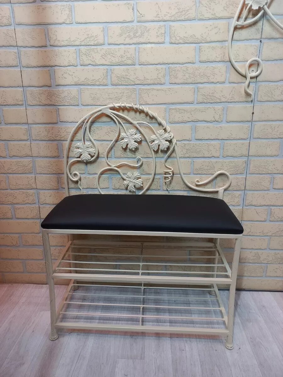 Кованая банкетка №16, Студия кованой мебели Нива, цвет слоновая кость/черный — фото 1