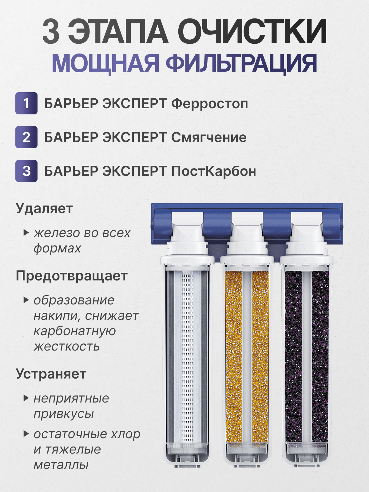 Барьер Фильтр ЭКСПЕРТ Комплекс (без крана), 3 ступени очистки — фото 1