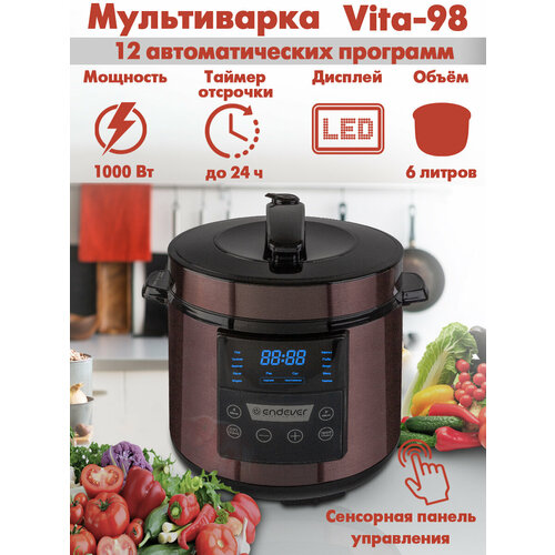 Скороварка/мультиварка ENDEVER VITA-98 RU, черный/персидская слива