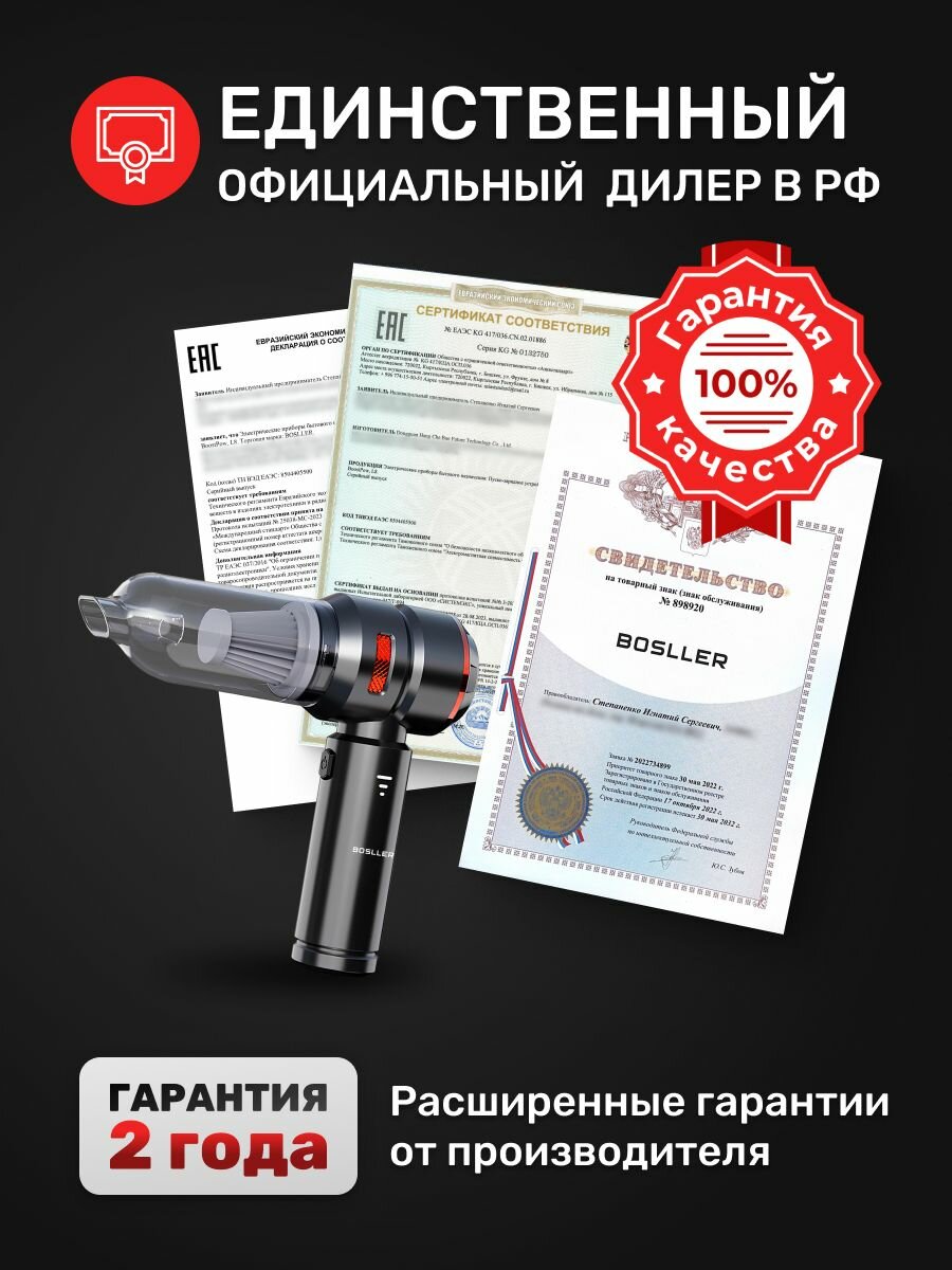 Пылесос для автомобиля мощный беспроводной BOSLLER DustFree S3, воздуходувка, насос, вакууматор — фото 1