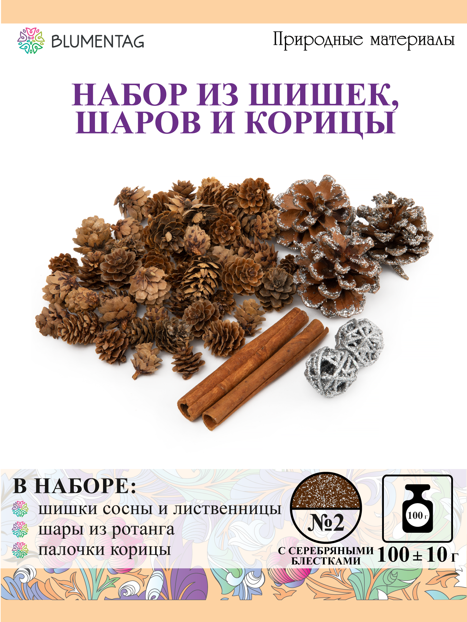 Набор природных материалов для декора поделок "Blumentag" DRS-01 №02 под серебро