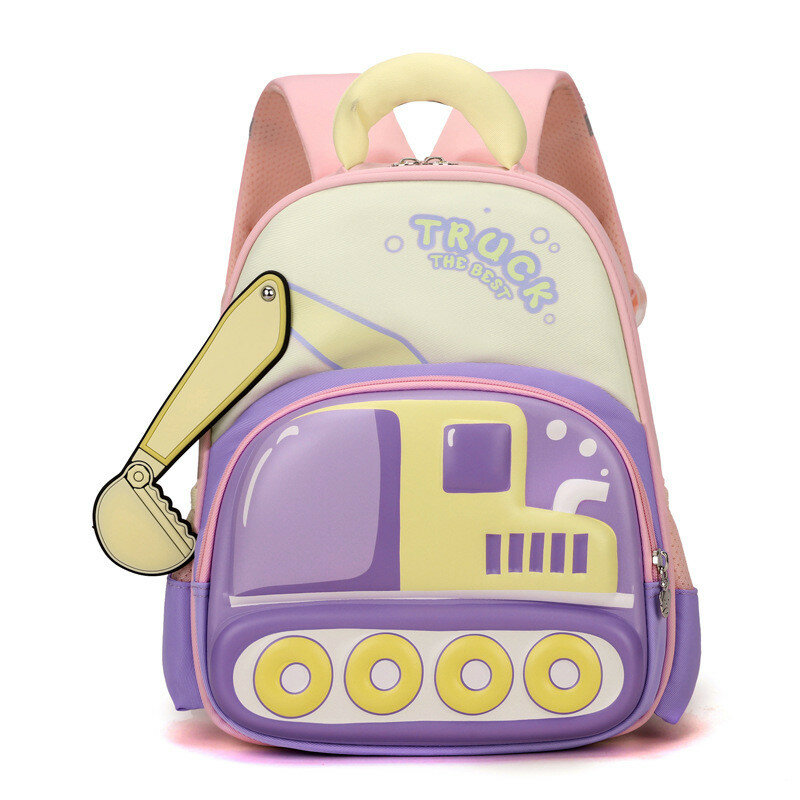 Excavator pattern toddler backpack with stylish print and comfort fit for school use purple