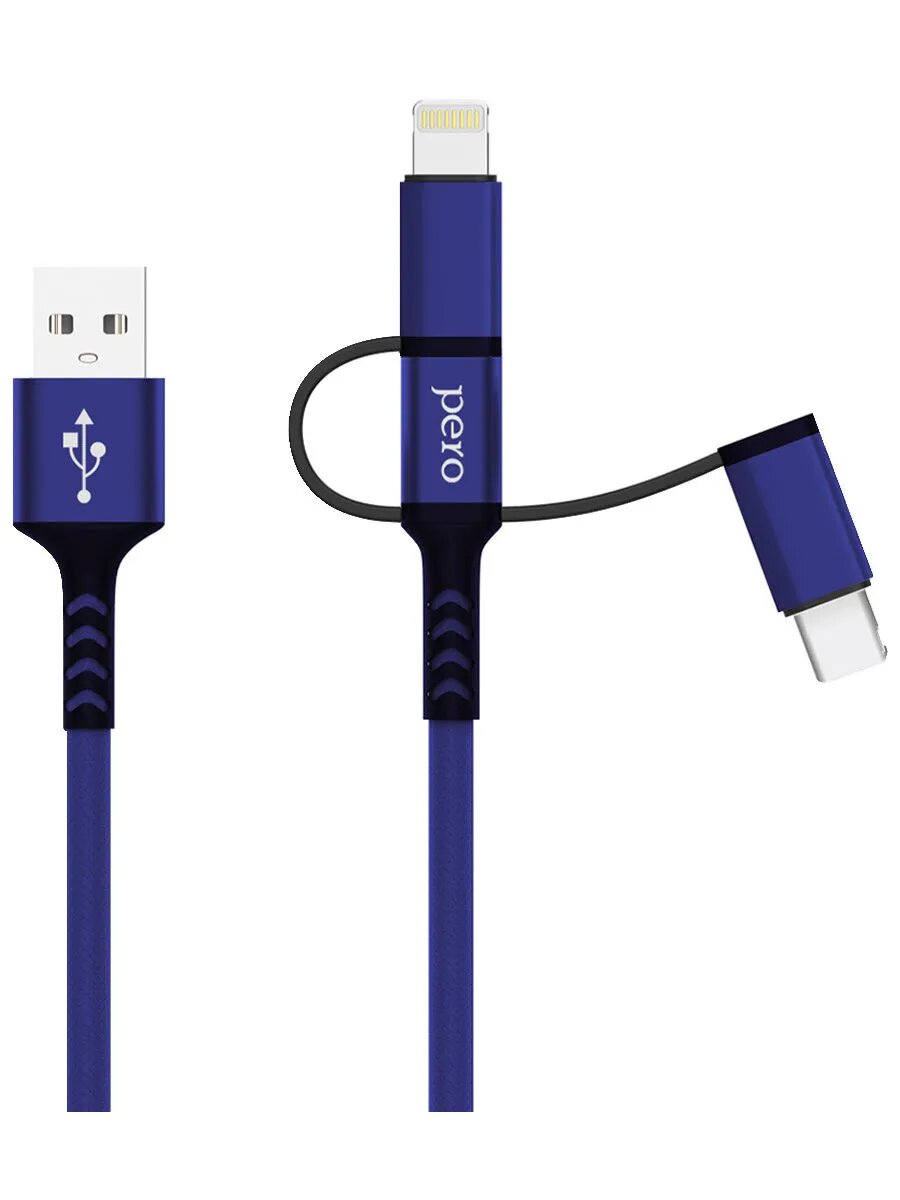 Кабель Pero DC-06 Universal 3 in 1 USB to USB-C/Apple Lightning/microUSB 1m Blue