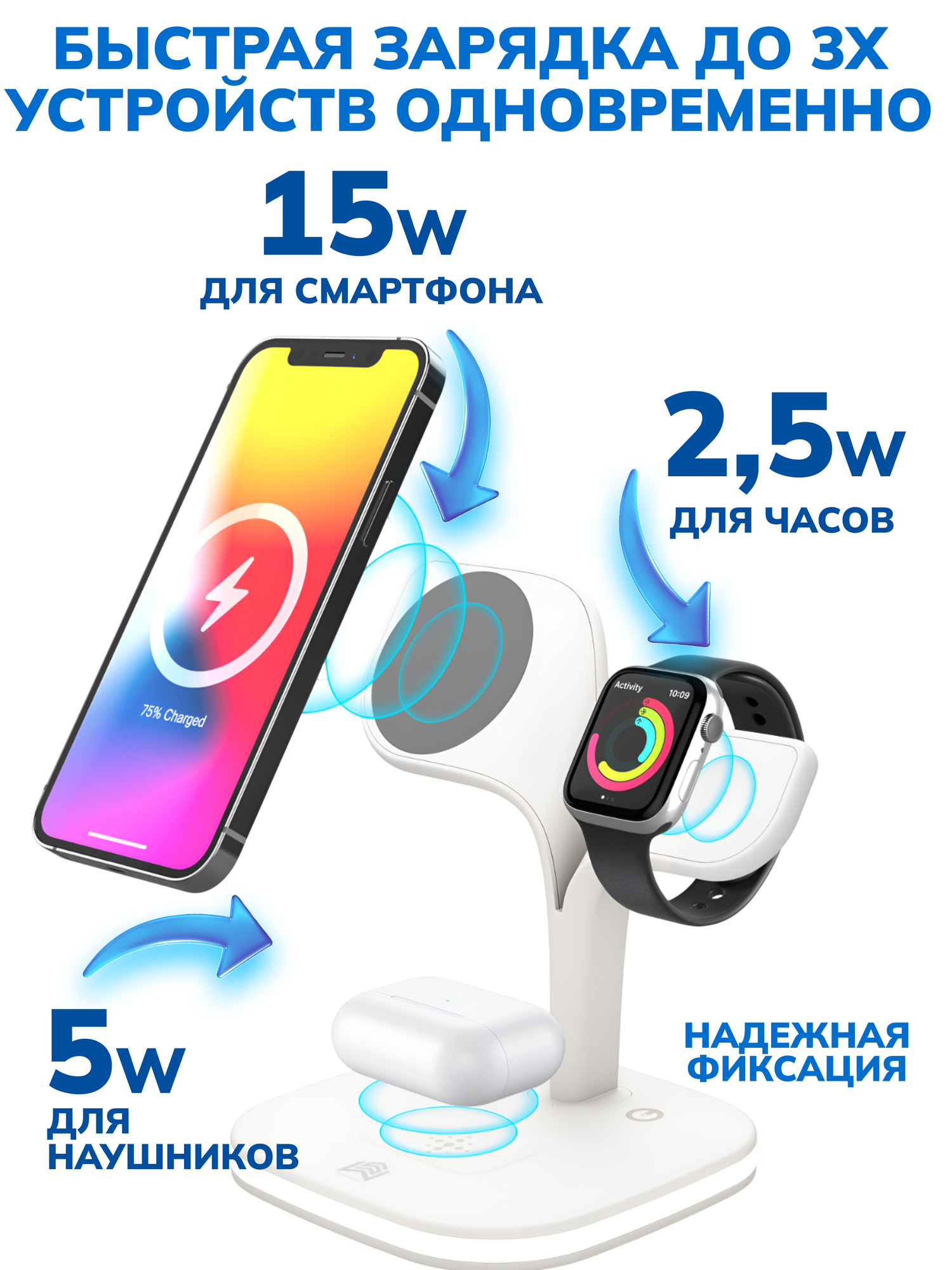 Беспроводная зарядка MagSafe для iPhone, AirPods, Apple Watch. Беспроводное зарядное устройство, ночник настольная лампа — фото 1
