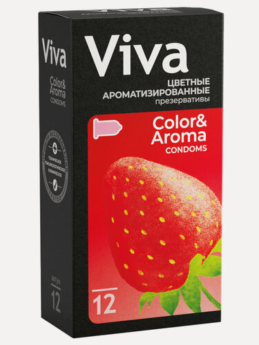 Изображение товара Презервативы "Viva", ароматизированные, цветные, с клубничным вкусом, 12 штук
