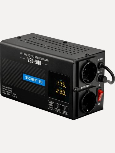 Изображение товара Стабилизатор напряжения Solaris VSD-500 (500 В*А; 140-260 В; 2 розетки; настенный монтаж) (SL4510-1)