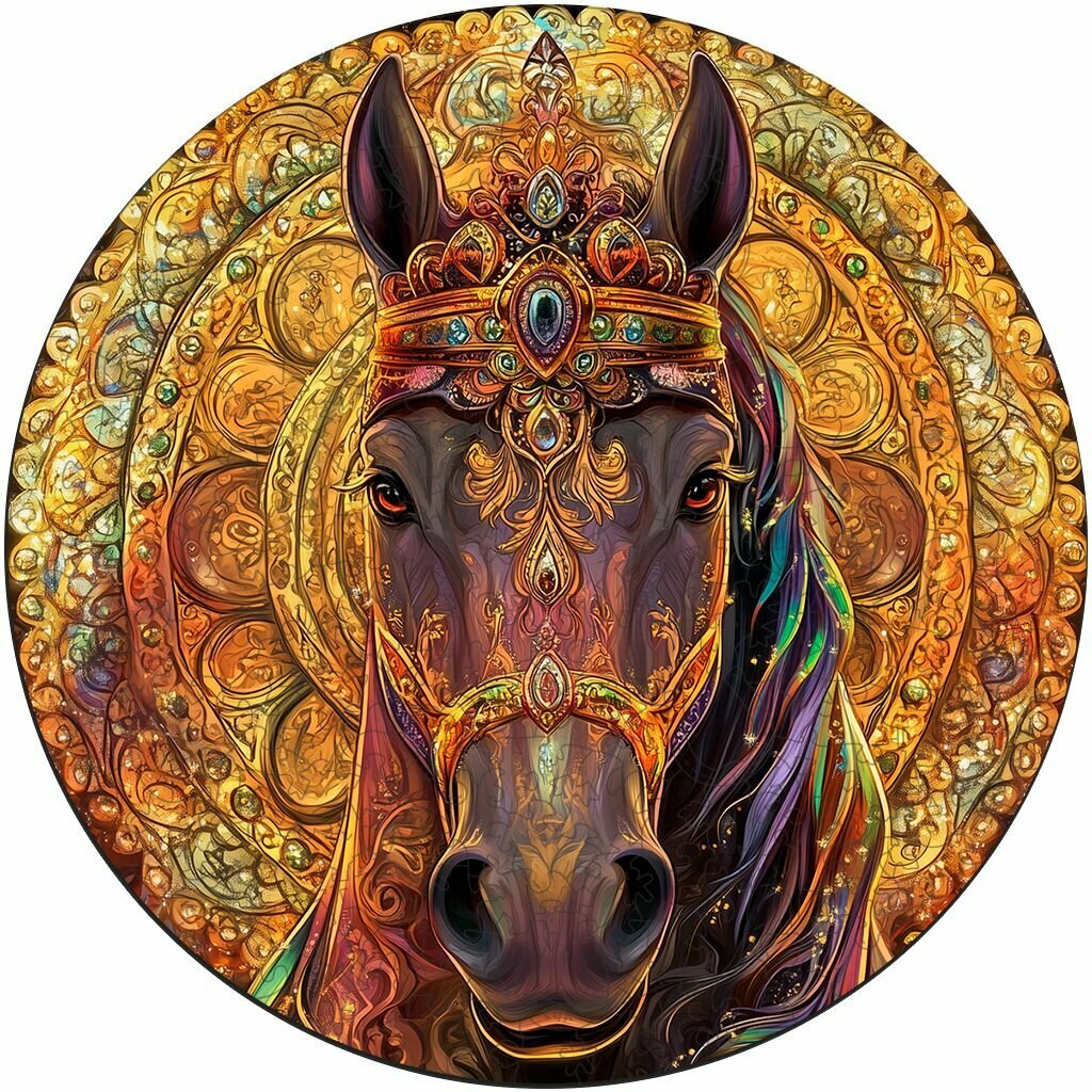 Деревянный пазл BoberBox "Мандала лошадь удачи" круглый символ года 2026