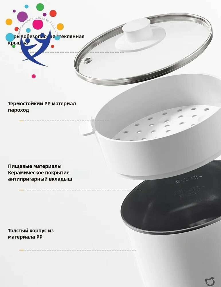 Изображение Xiaomi Пароварка электрическая Mijia Multifunctional electric cooker 1000W NTC MEC01, белый