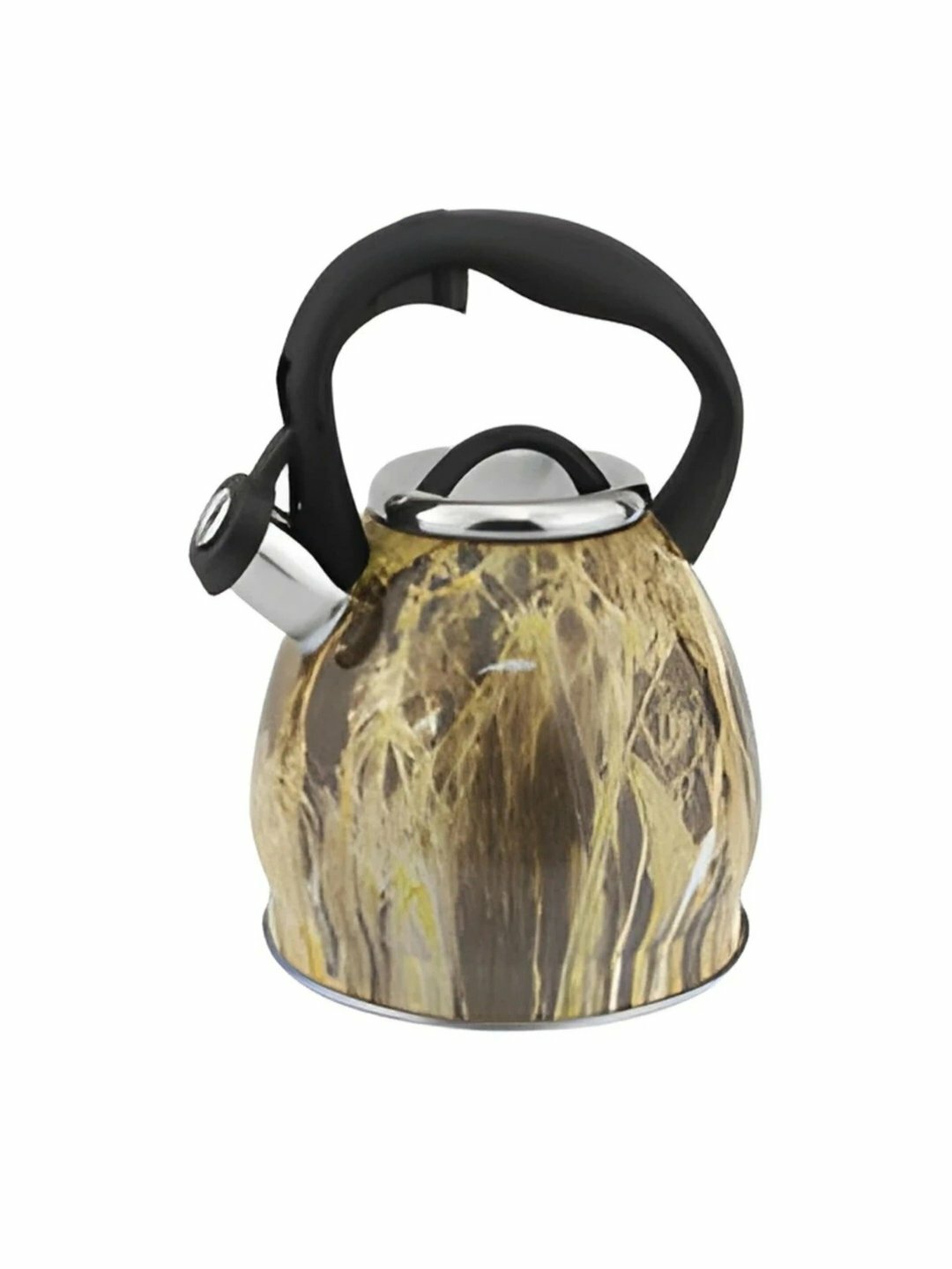 Металлический чайник HausRoland со свистком и пластик ручкой, черный и белый - Коричневый