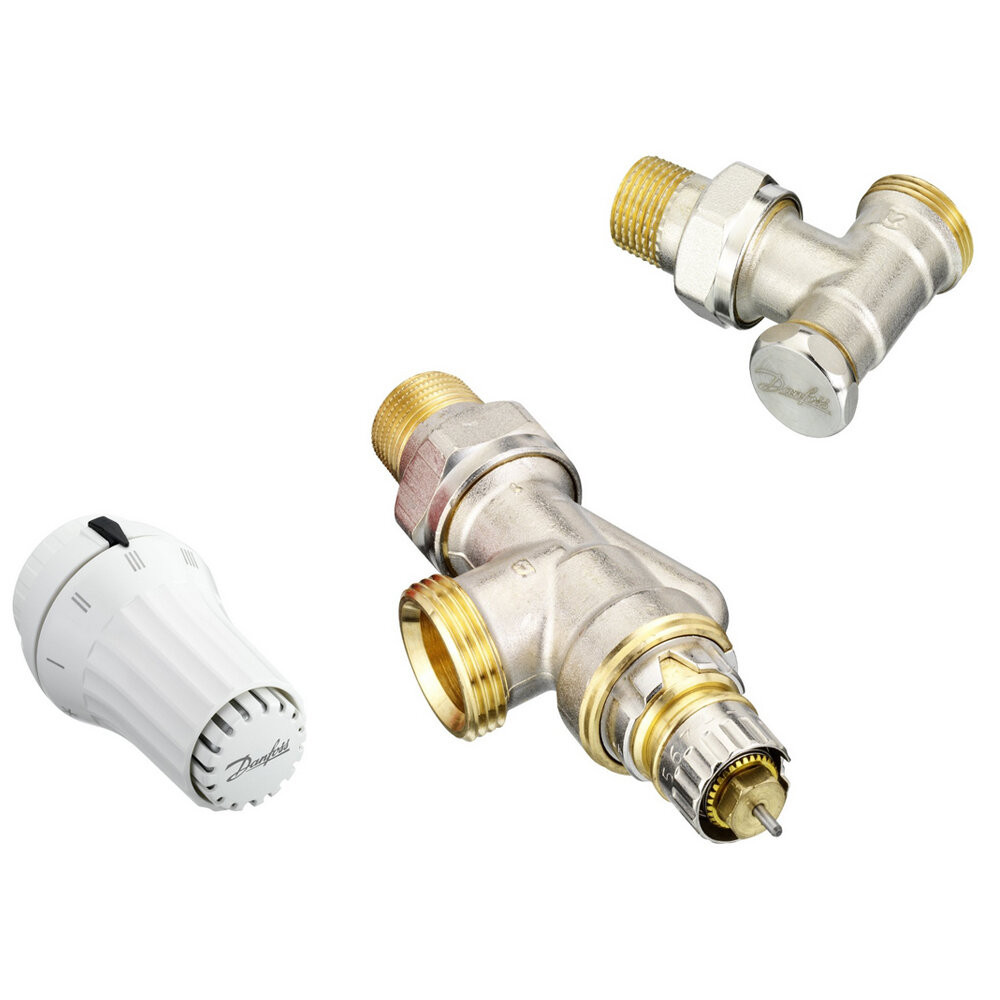 Комплект радиаторного терморегулятора Danfoss RAE RA-N UK RLV-S угловой наружная резьба Ду 15