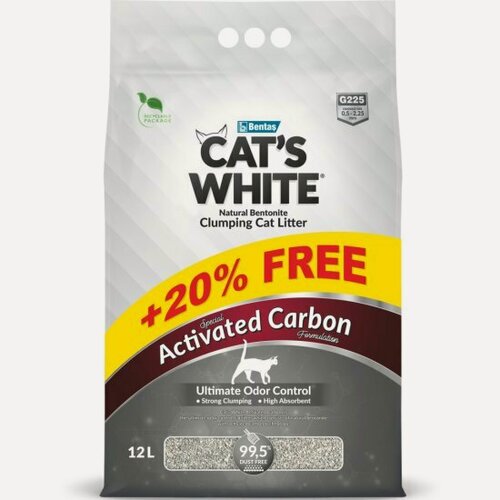 Изображение товара Наполнитель для кошачьих туалетов Cat's White Activated Carbon комкующийся, бентонитовый с активированным углем (12л)