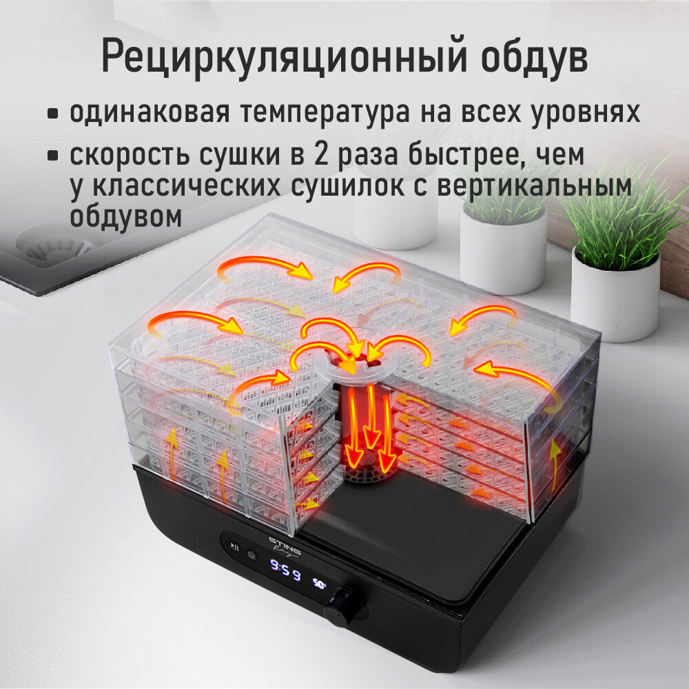 Дегидратор сушилка для овощей электросушилка STINGRAY ST-FD715A 8 поддонов черный — фото 1