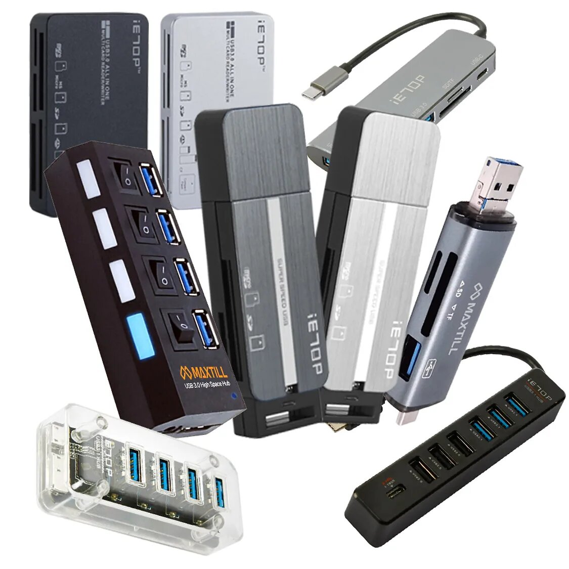 Type-C HUB концентратор 3в1, USB 3.1, SD, Micro SD, алюминий — фото 1