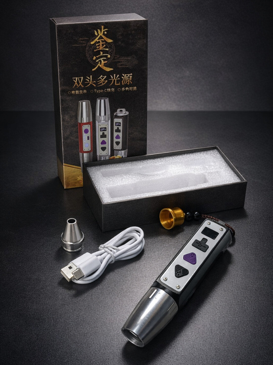 Ультрафиолетовый фонарь для ювелирных изделий, так же покажет краску на авто, защитные знаки на деньгах