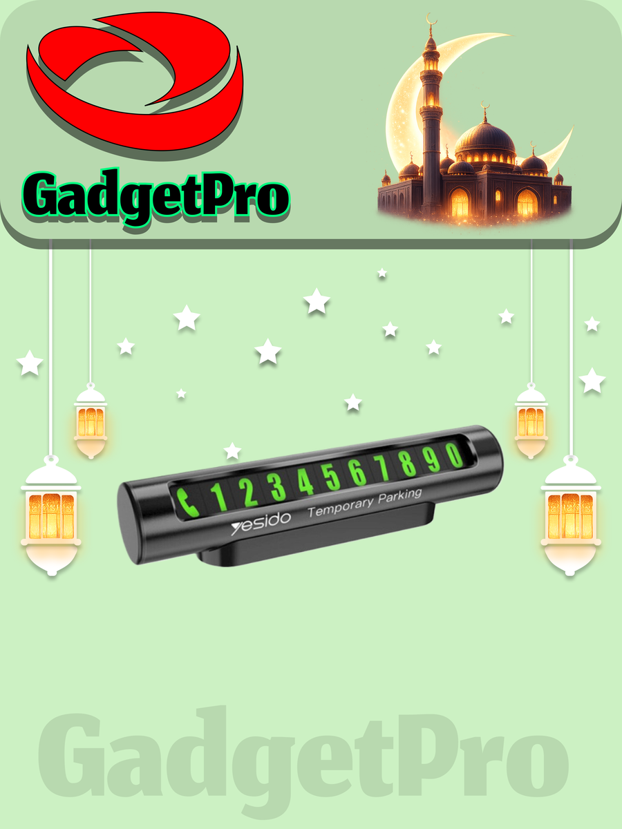 Парковочная автовизитка Yesido C202, скрывающийся номер, колёсико, металл+ABS, чёрная, 119×28 мм