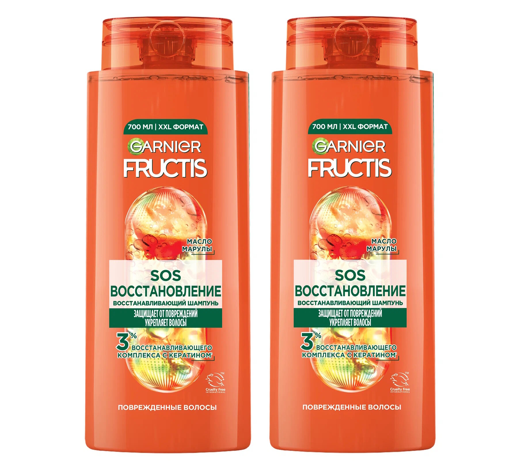 Набор Garnier Fructis Укрепляющий шампунь для волос SOS Восстановление, для поврежденных волос, 700 мл, 2 шт.