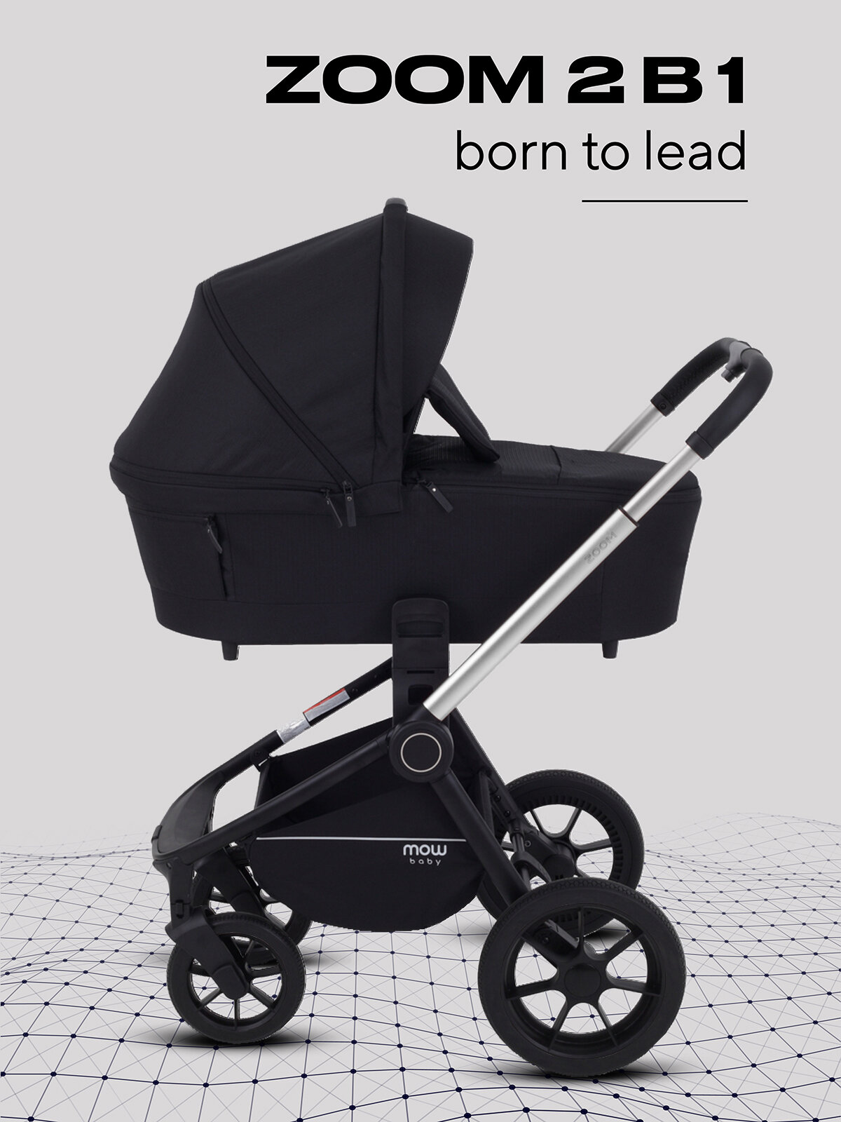 Коляска детская MOWBaby Zoom 2в1 RA086, реверсивный прогулочный блок Silver Black