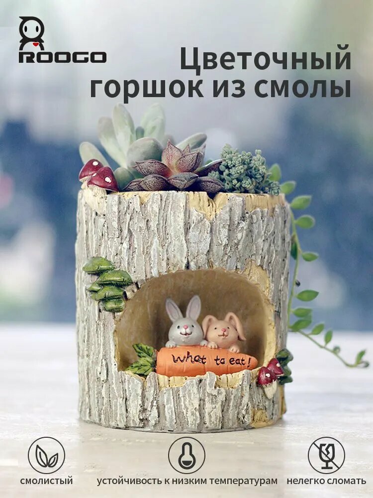 ROOGO Горшок для цветов 12 см х 10 см х 10 см 1.2 л 1 шт