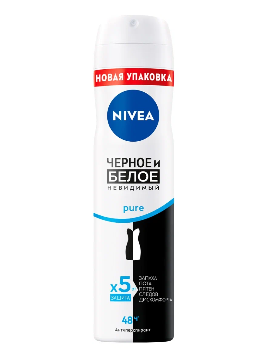 Антиперспирант спрей Nivea "Черное и Белое" Невидимый Pure, 150 мл — фото 1