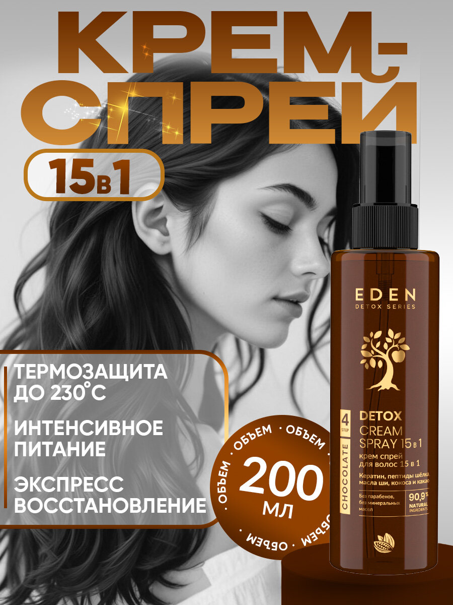Крем-спрей для волос 15 в 1 несмываемый EDEN DETOX Chocolate 200 мл