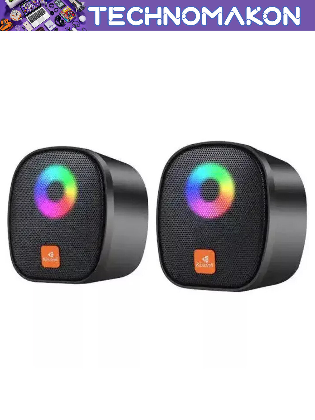 Колонки Kisonli X11 USB, стерео, 3 Вт, RGB-подсветка, черные