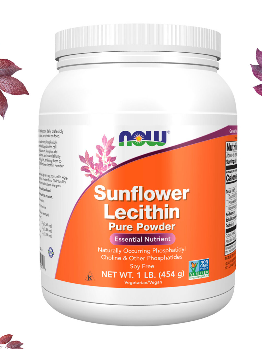 NOW Foods Подсолнечный лецитин в порошке, 454 г – поддержка мозга, печени и обмена веществ
