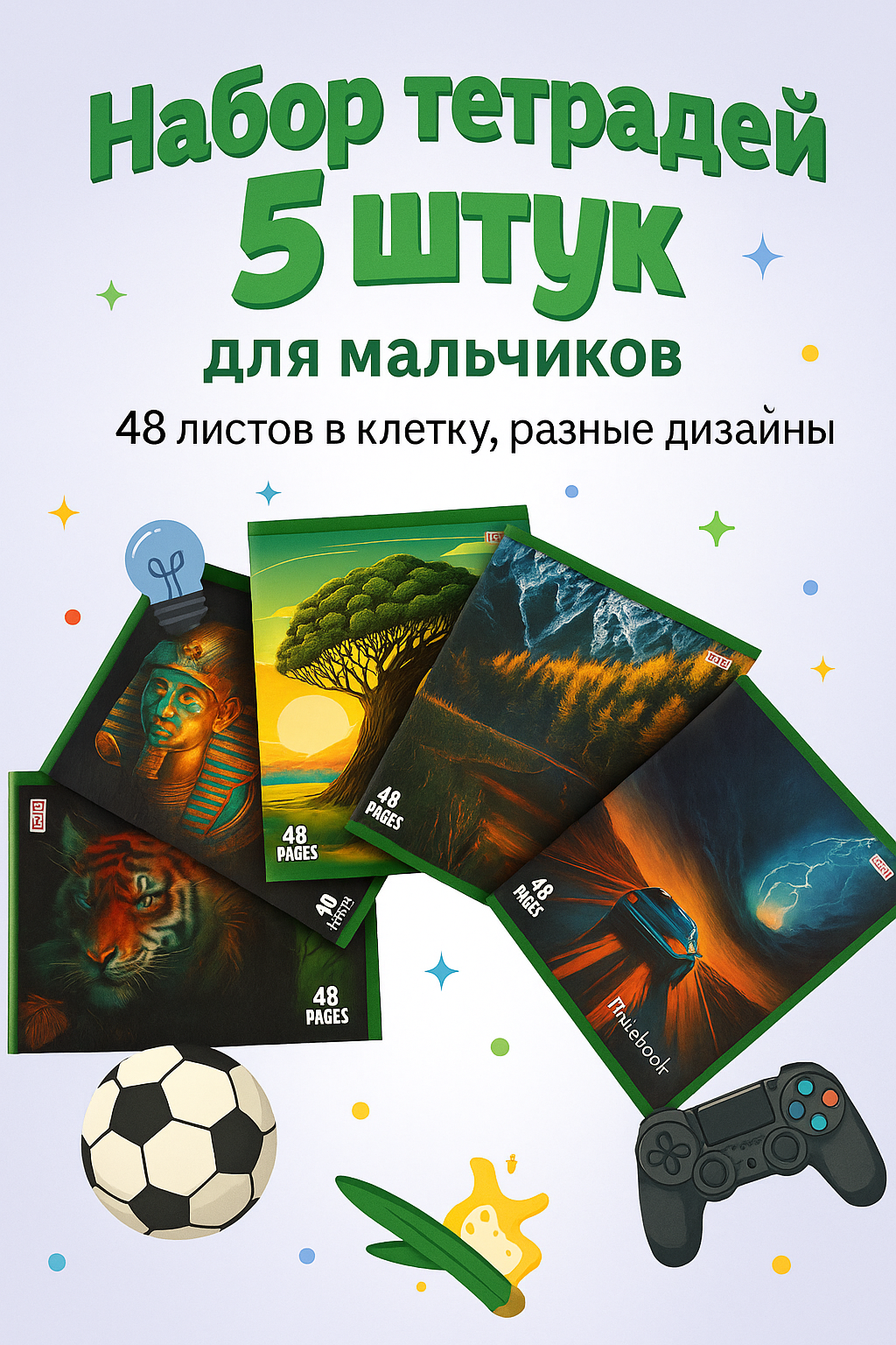 Набор тетрадей для мальчиков 48 листов, 5 шт — стильные обложки, выгодная цена!