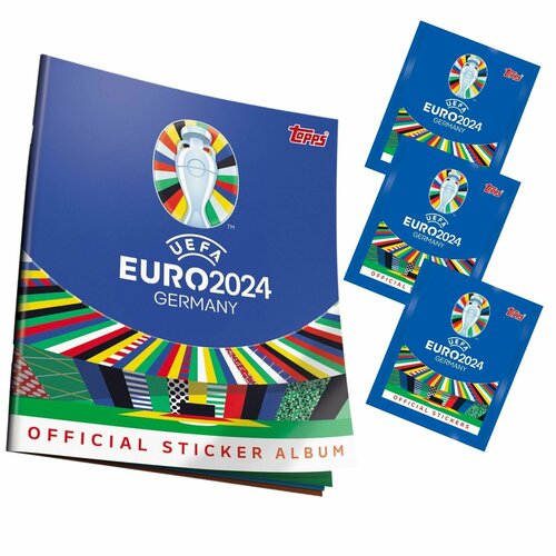 Наклейки Topps EURO 2024, 50 пакетиков, 300 наклеек