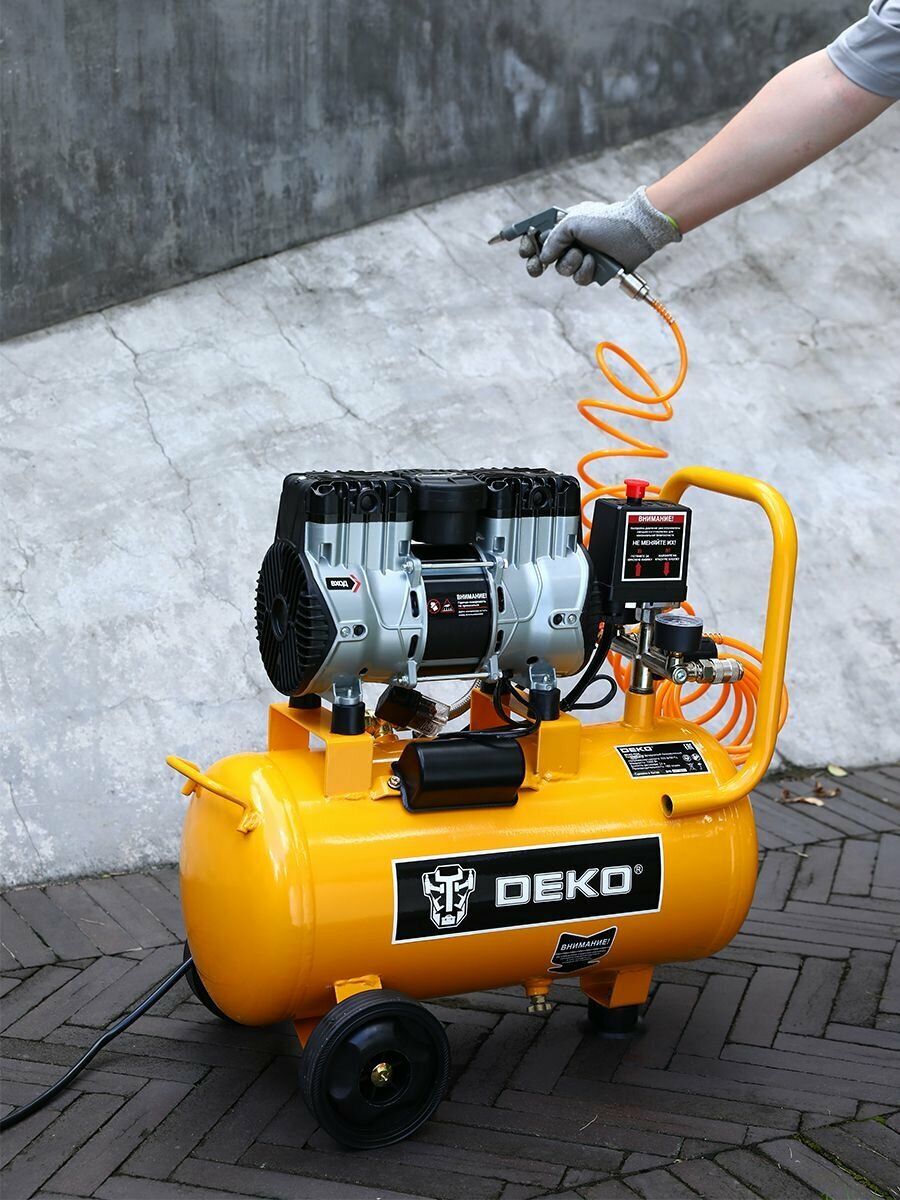 Компрессор воздушный безмасляный малошумный DEKO DKAC-O24 (24 л 1000 Вт 180 л/мин)