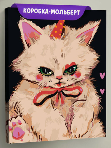 Изображение товара Картина по номерам на холсте с подрамником "Мемные коты: злая кошка с бантиком" Раскраска 40x50 см, Животные Детская