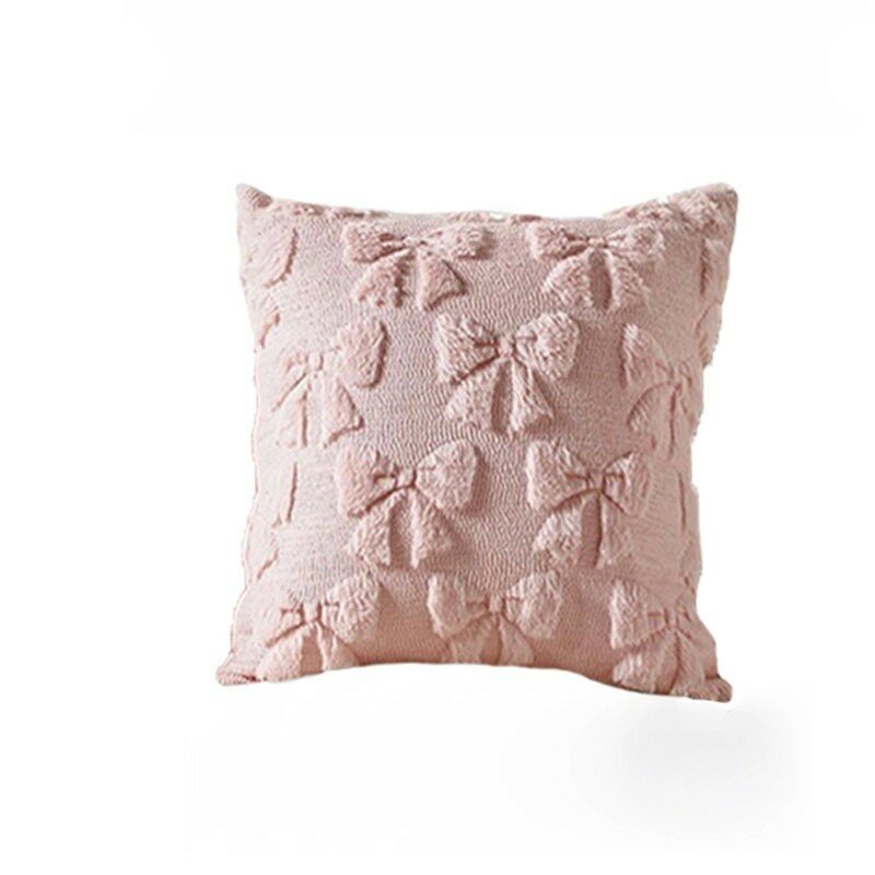 Plush bow throw pillow cover 45x45in modern minimalist living room home decor