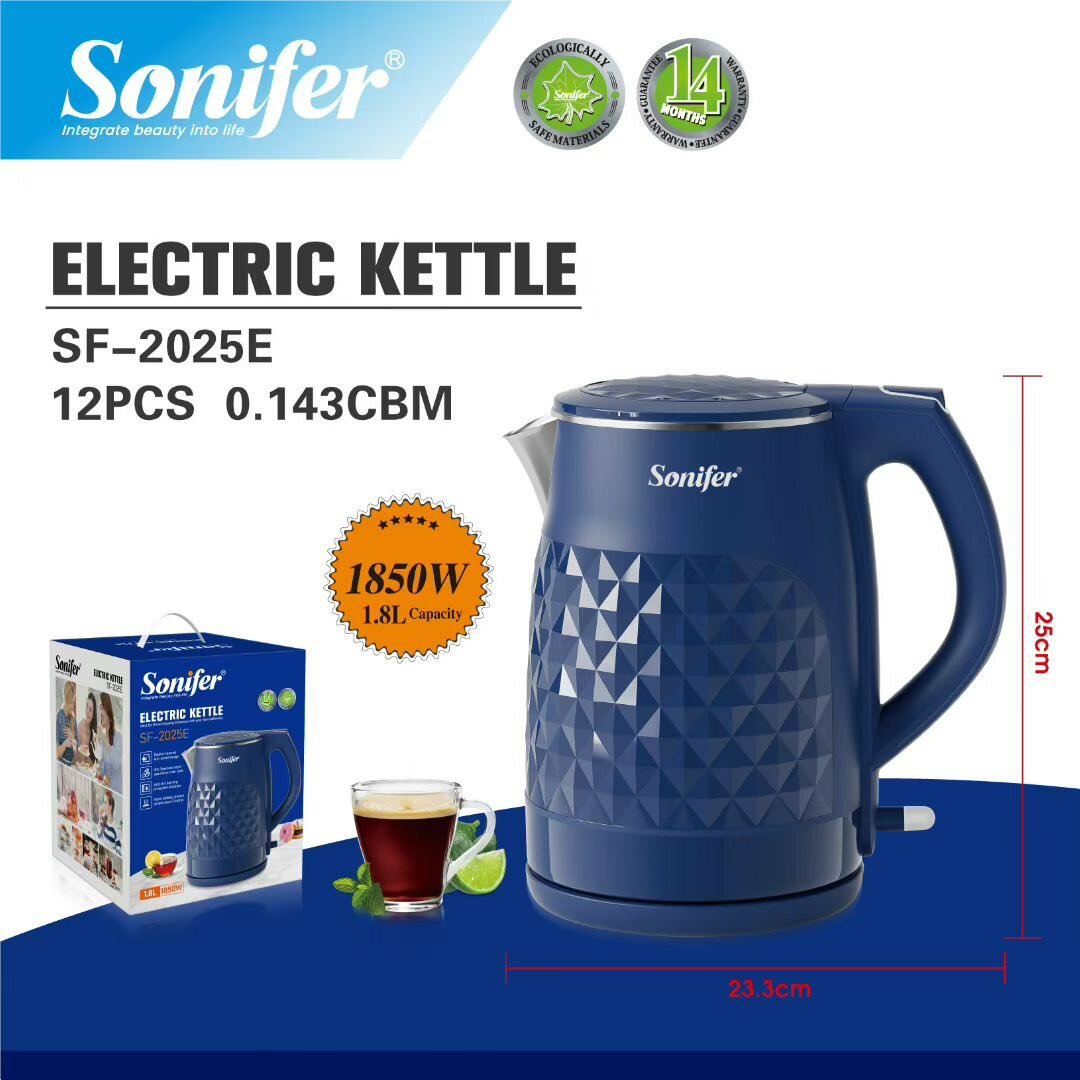 Чайник Sonifer SF-2025E, металл/пластик, 1.8 л, блокировка без воды