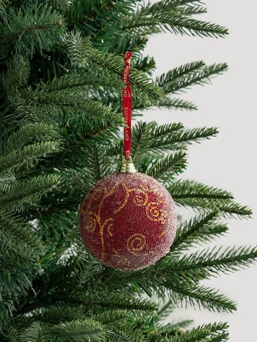 Изображение товара Игрушка елочная, 9 см, пенопласт, золотисто-красная, Шар с бисером, Bubbles ball, Kuchenland