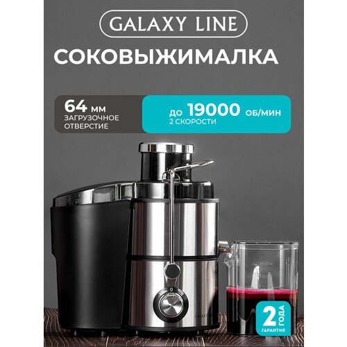 Центробежная соковыжималка GALAXY GL0809, 1200Вт, 2 скорости, нержавеющая сталь