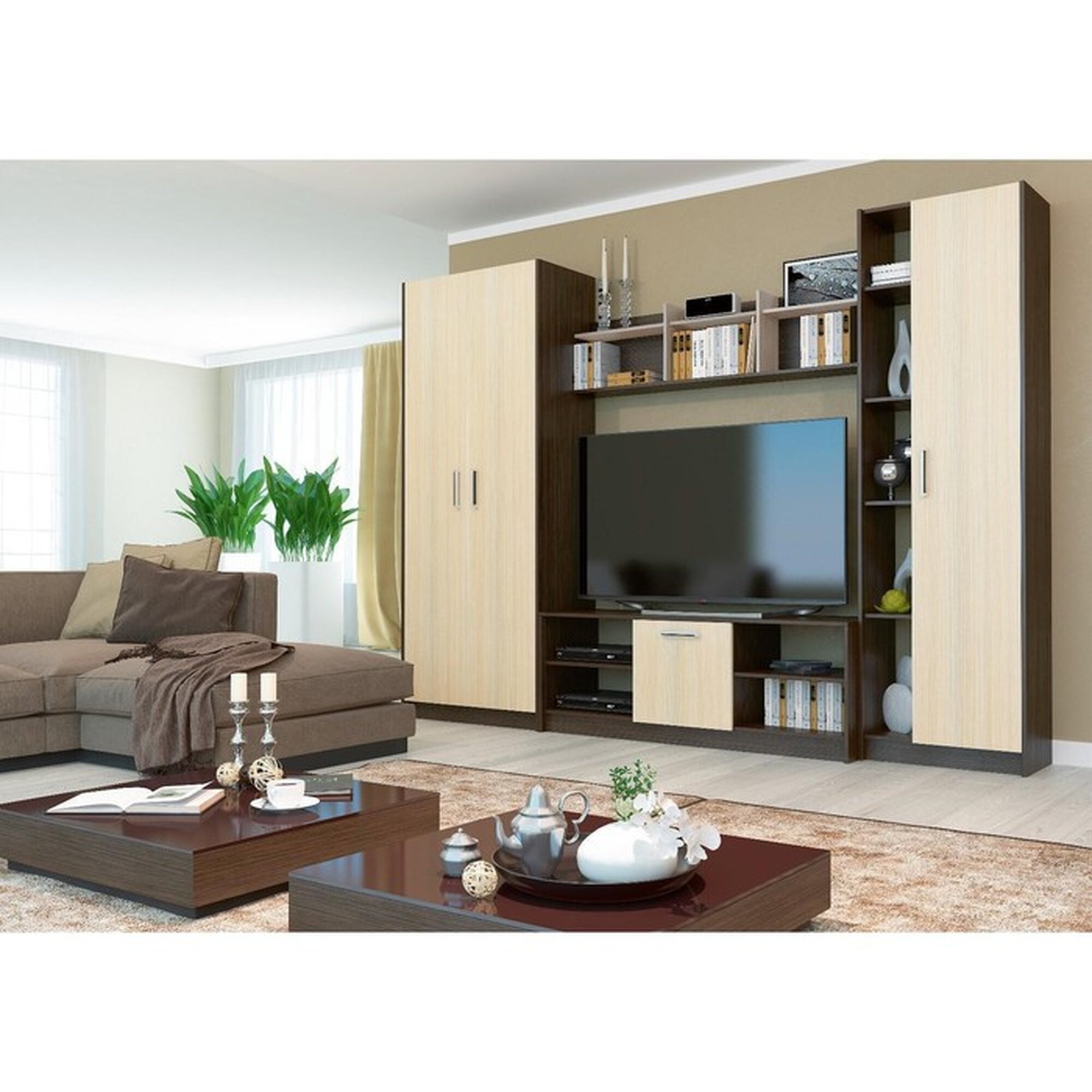 Гостиная Сима-ленд «Милан», ЛДСП, цвет кантерберри, дуб сонома, 3000x2046x446мм