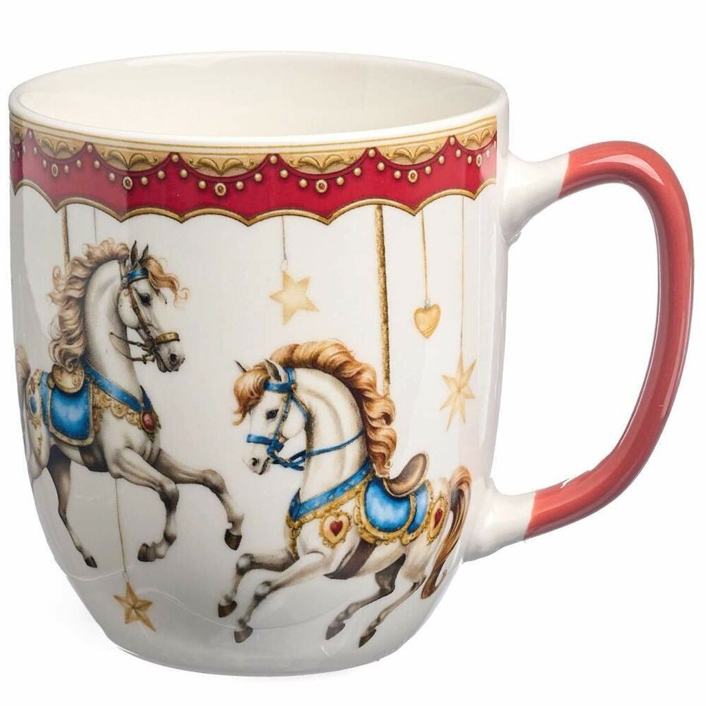 Кружка 355мл дизайн «карусель» белый с красным основанием керамика серия «символ года 2026» подарочная коробка