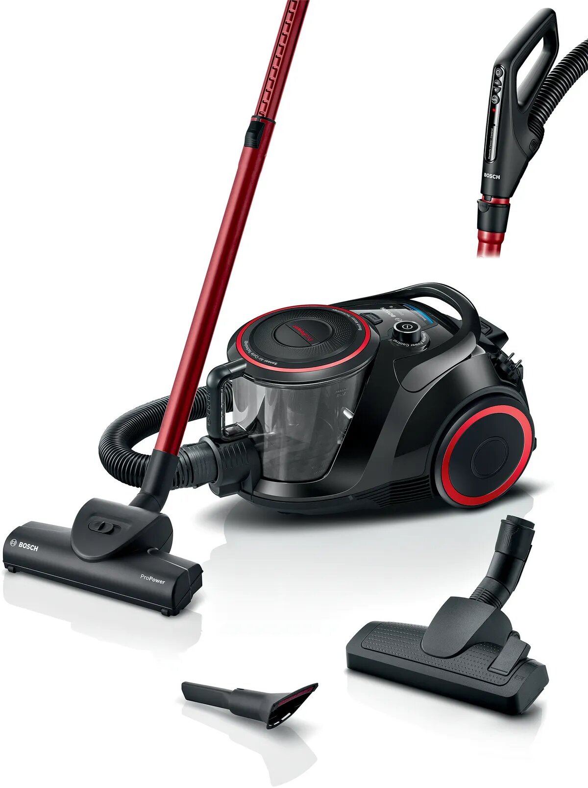 Пылесос Bosch BGS41POW1, мощность 700Вт, контейнер, цвет черно-красный