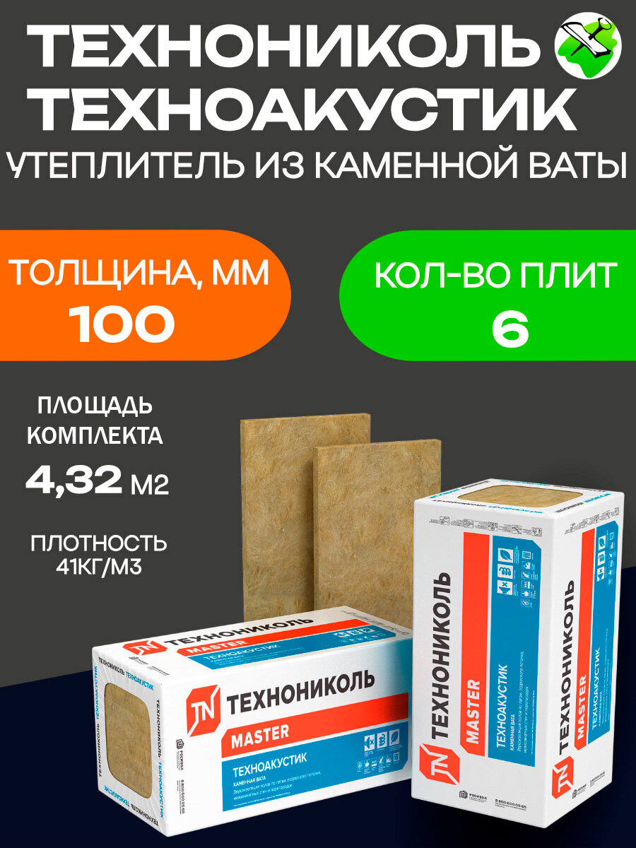 Технониколь Техноакустик шумоизоляция 1200х600х100мм (432м2=0432м3) (6шт)
