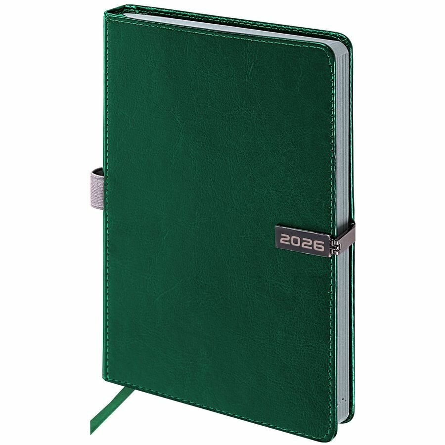 Ежедневник датированный 2026 А5 138x213 мм, BRAUBERG "Inspiration", под кожу, цветной срез, темно-зеленый