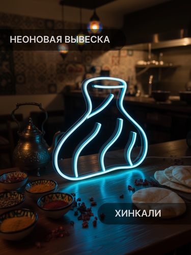 Изображение товара Неоновая вывеска Elmarto Хинкали, 32х30 см, бирюзовая, для ресторана