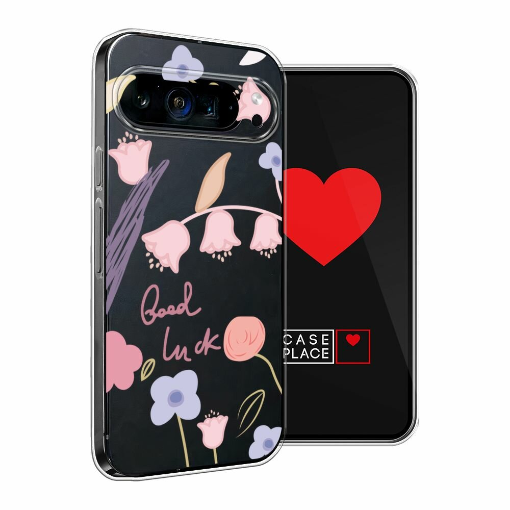 Чехол на Google Pixel 9 Pro XL / Гугл Пиксель 9 Про XL с принтом "Lucky flowers", прозрачный — фото 1