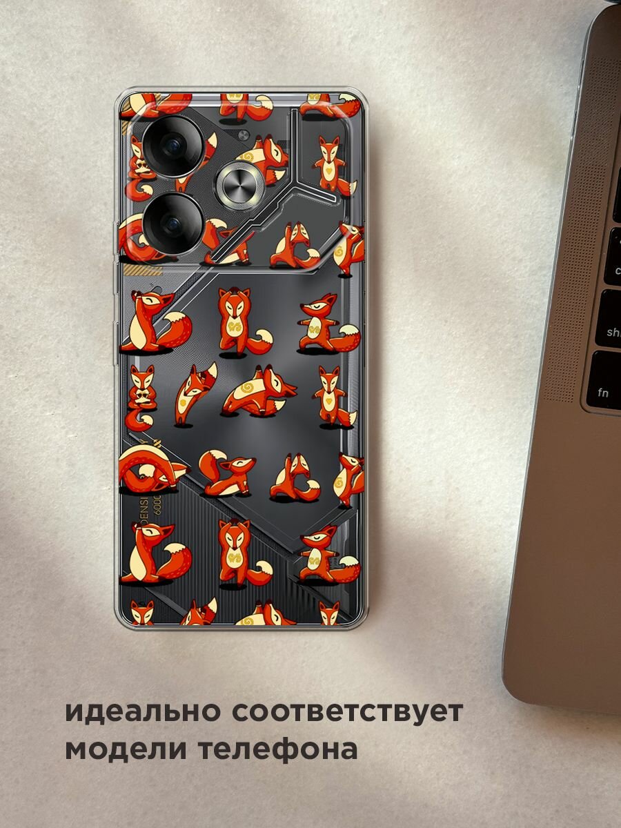 Чехол на Tecno Pova 6 / Текно Пова 6 с принтом "Йога для лисы", прозрачный — фото 1