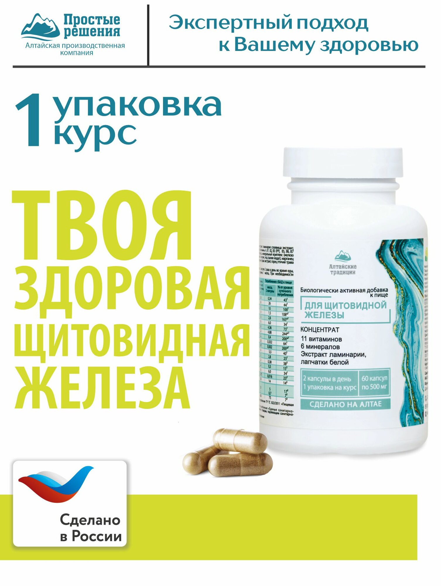 БАД Концентрат Щитовидная железа с экстрактом лапчатки и ламинарии +11 витаминов 6 минералов 60 капсул
