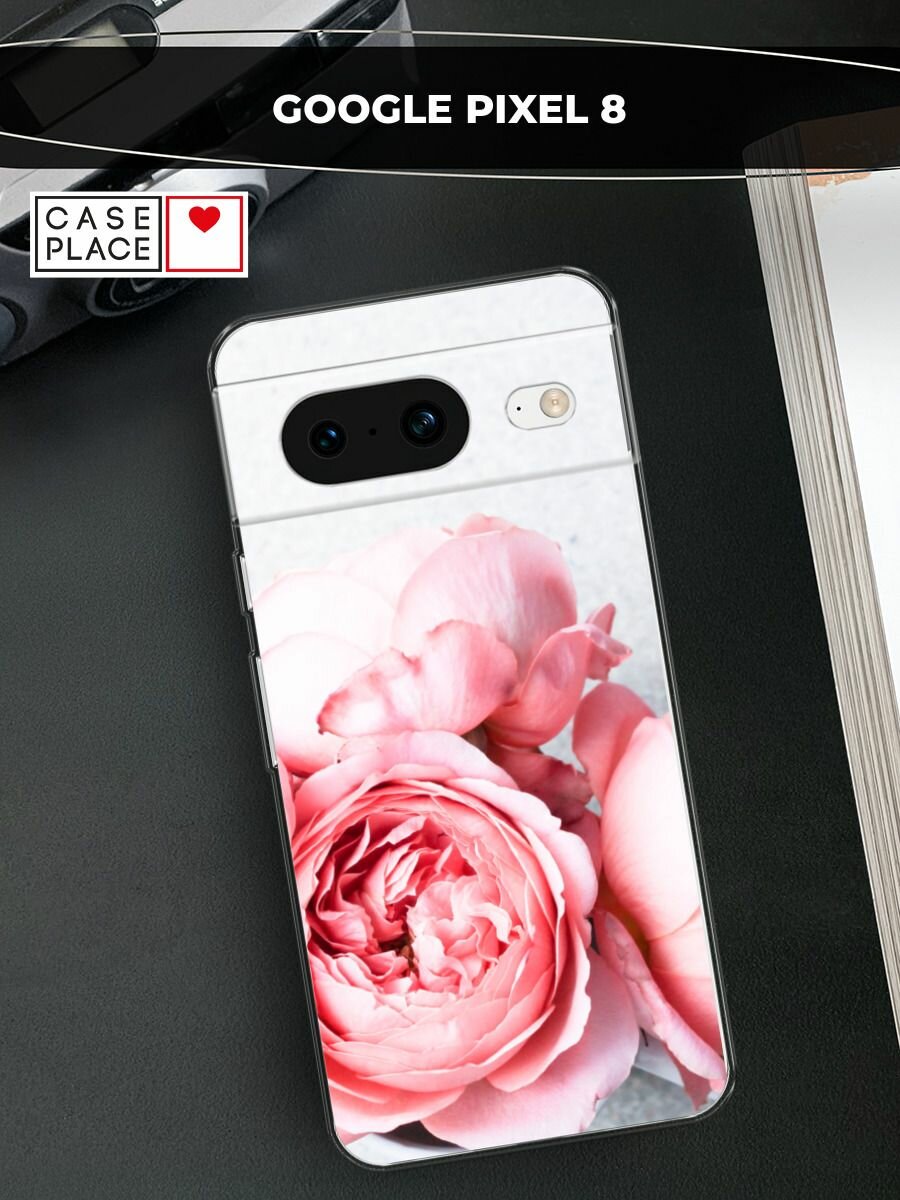 Чехол на Google Pixel 8 / Гугл Пиксель 8 с принтом "Пионы на белом"