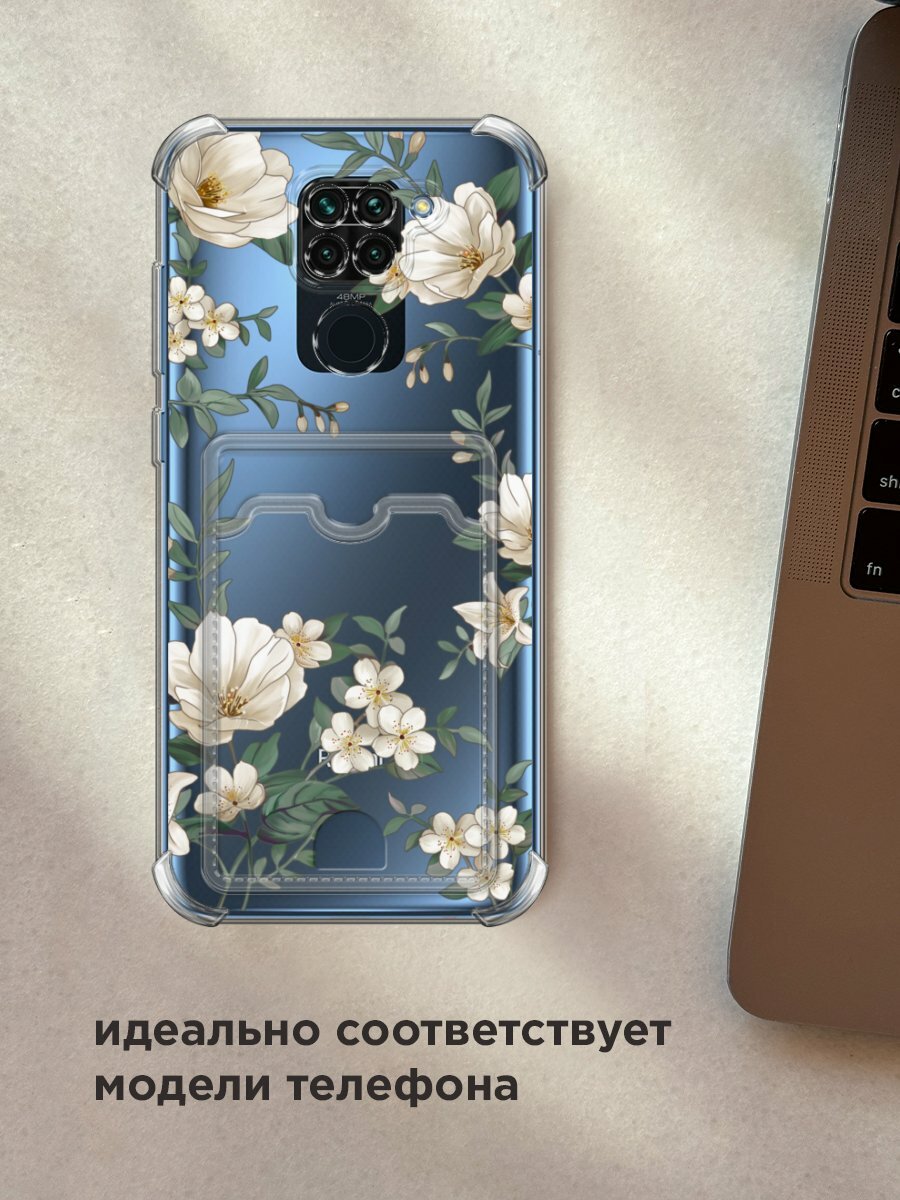 Чехол на Xiaomi Redmi 10X/Note 9 (Сяоми Редми 10Х/Редми Нот 9) с картой и принтом "Нежная цветочная рамка 1" — фото 1